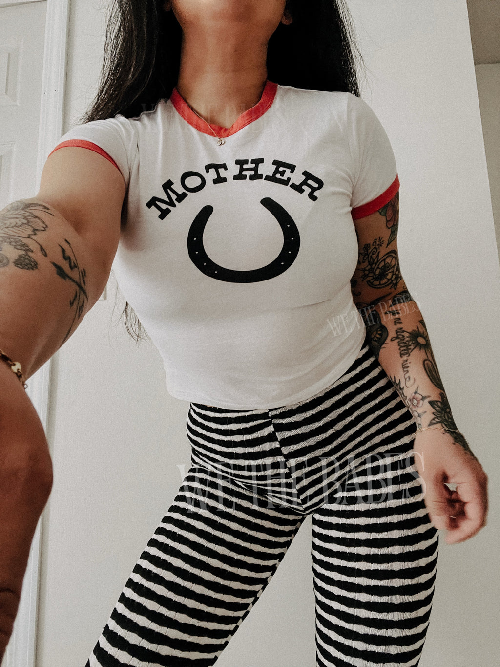 Mother Horseshoe Ringer Crop Tee