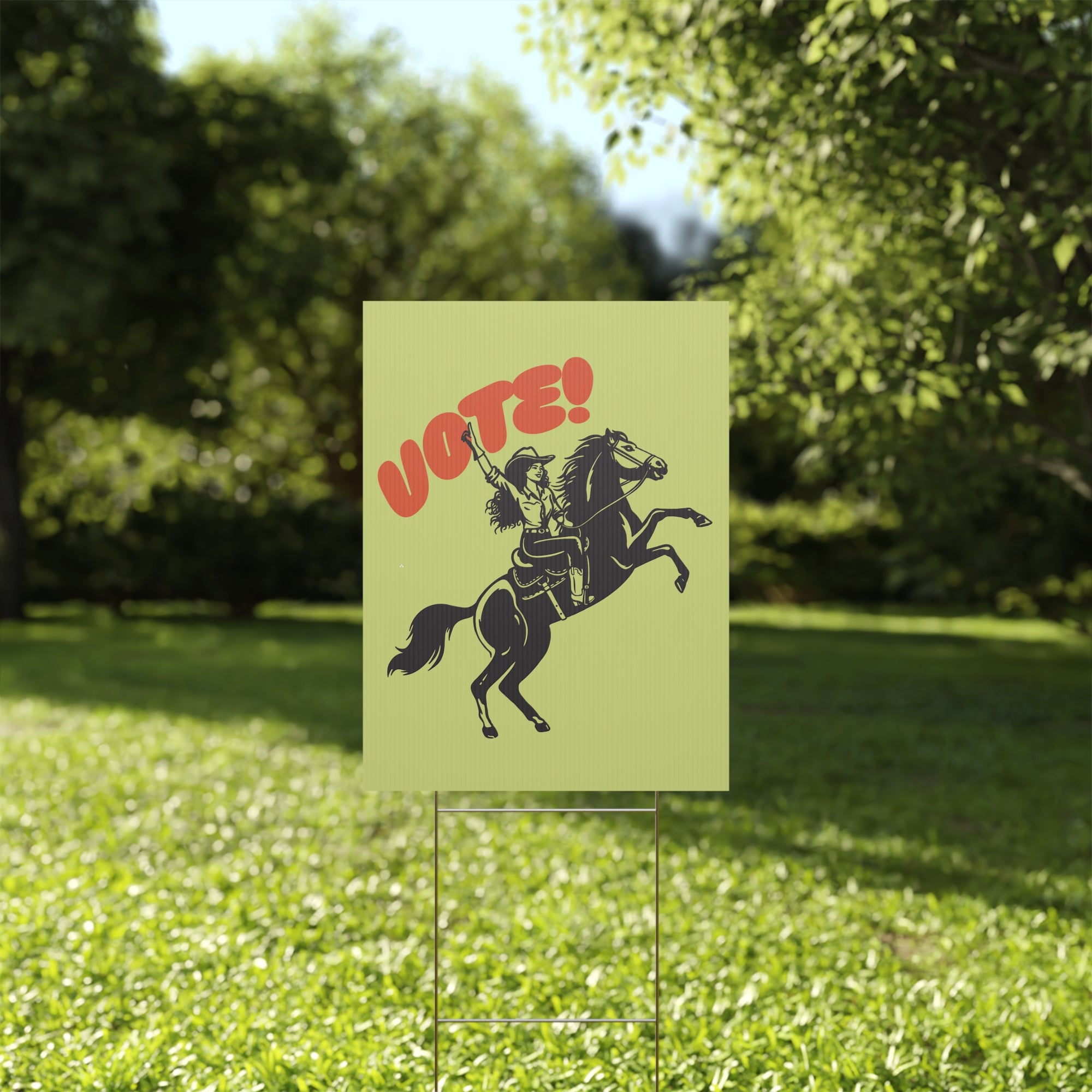 Vote cowgirl yard sign
