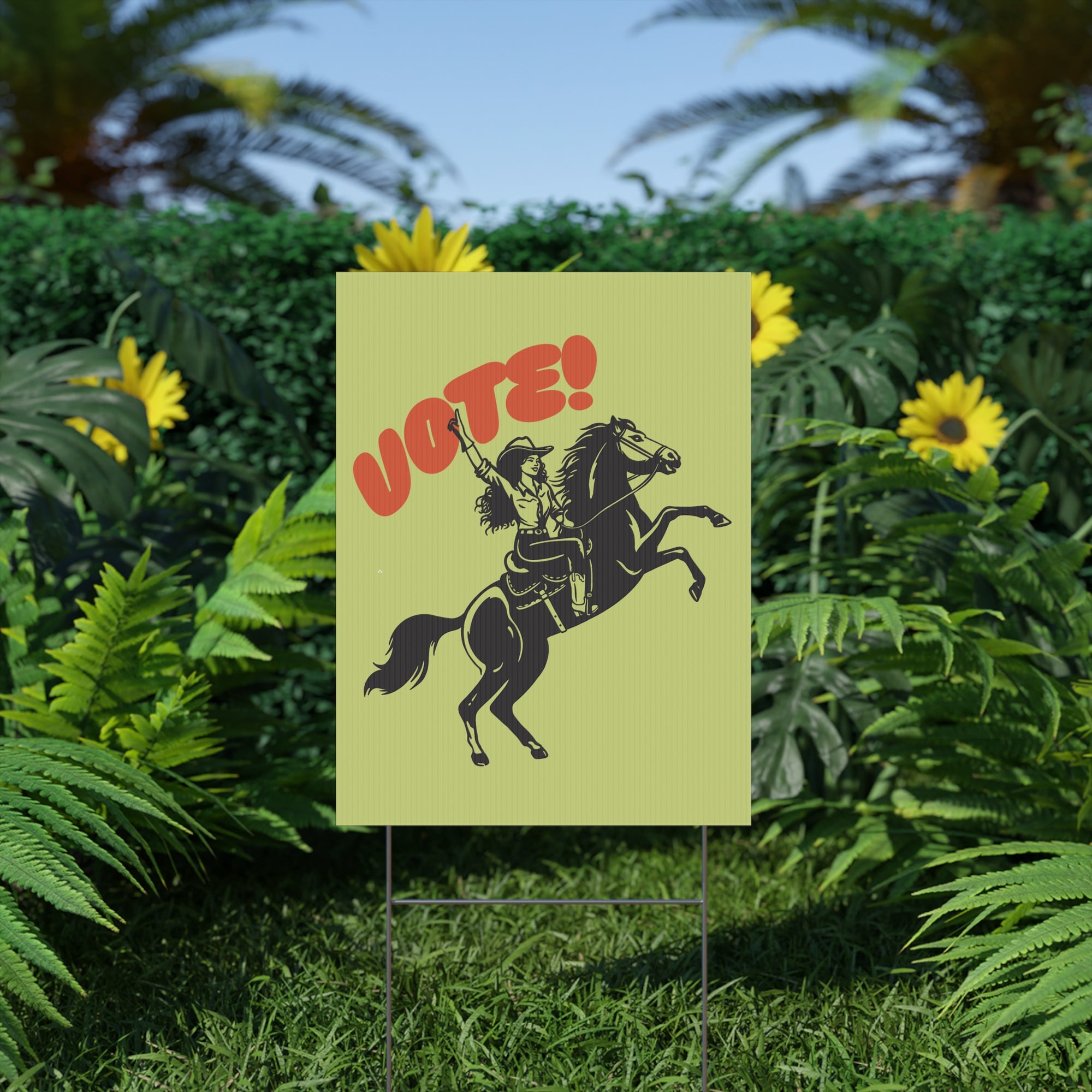 Vote cowgirl yard sign