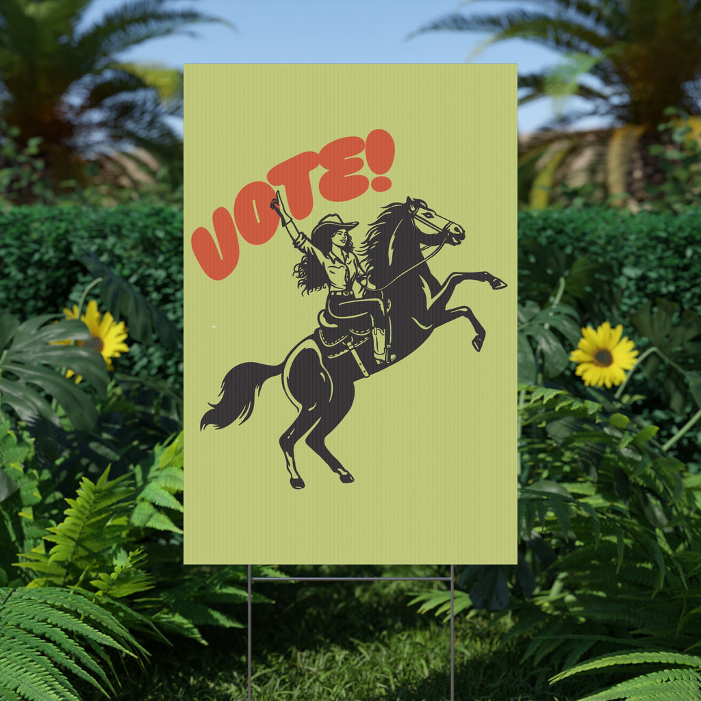 Vote cowgirl yard sign