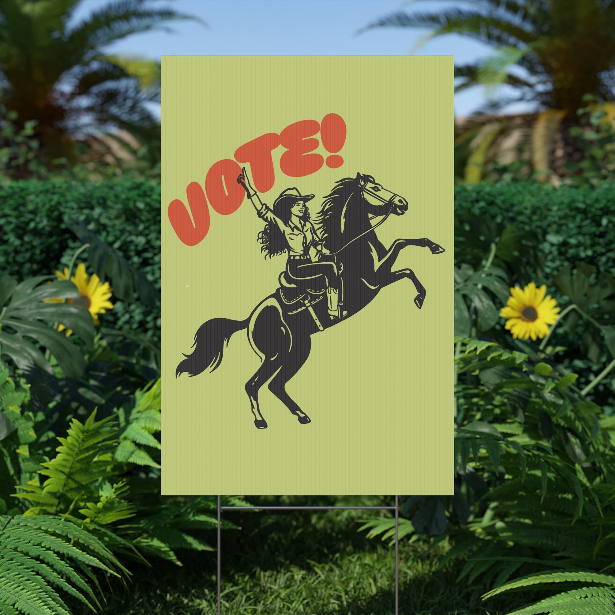Vote cowgirl yard sign