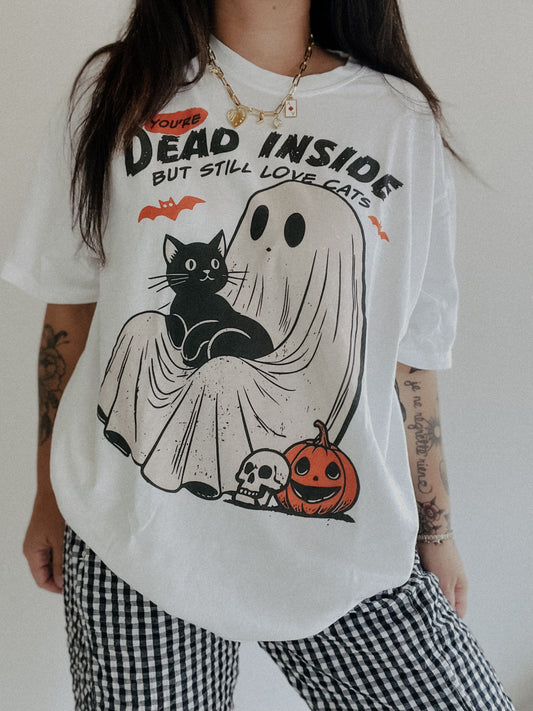 Dead Inside But Love Cats Halloween Tee