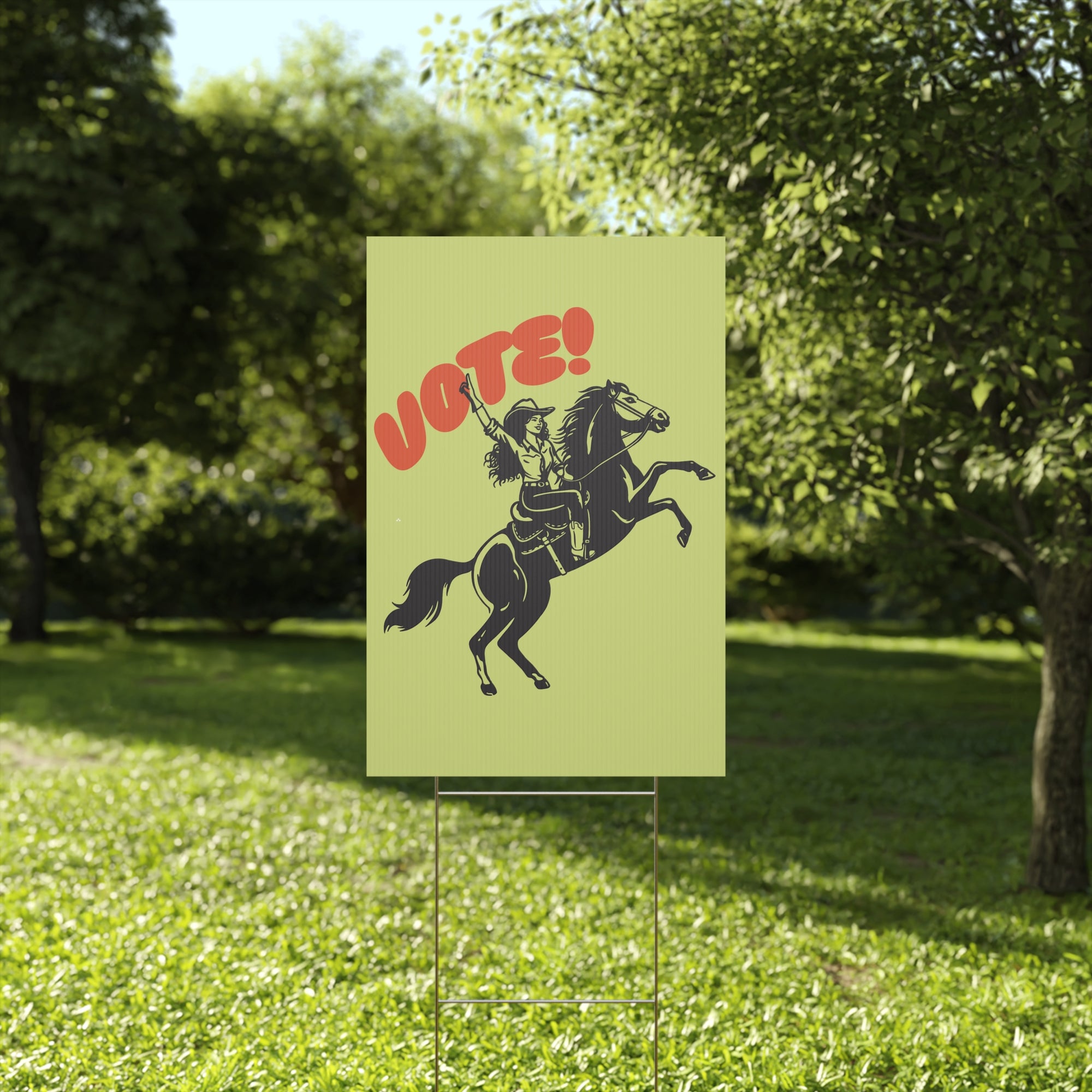 Vote cowgirl yard sign