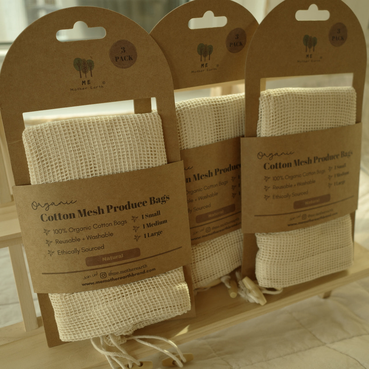 Organic Cotton Mesh Produce Bags - 3 Pack