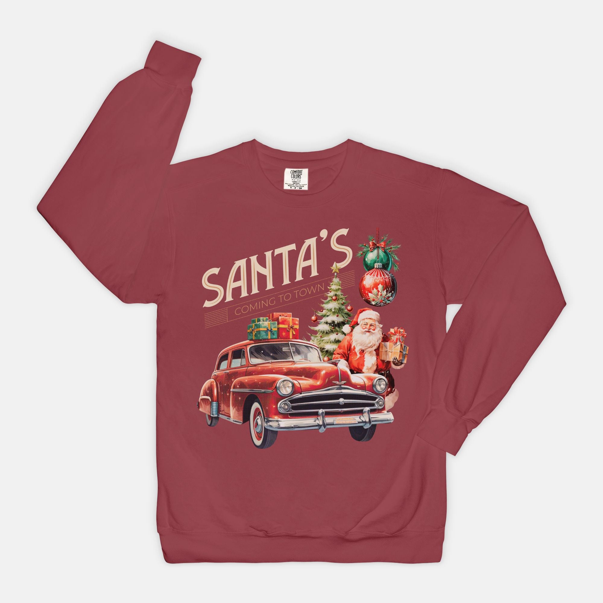 Santas Coming To Town Vintage Wash Crew