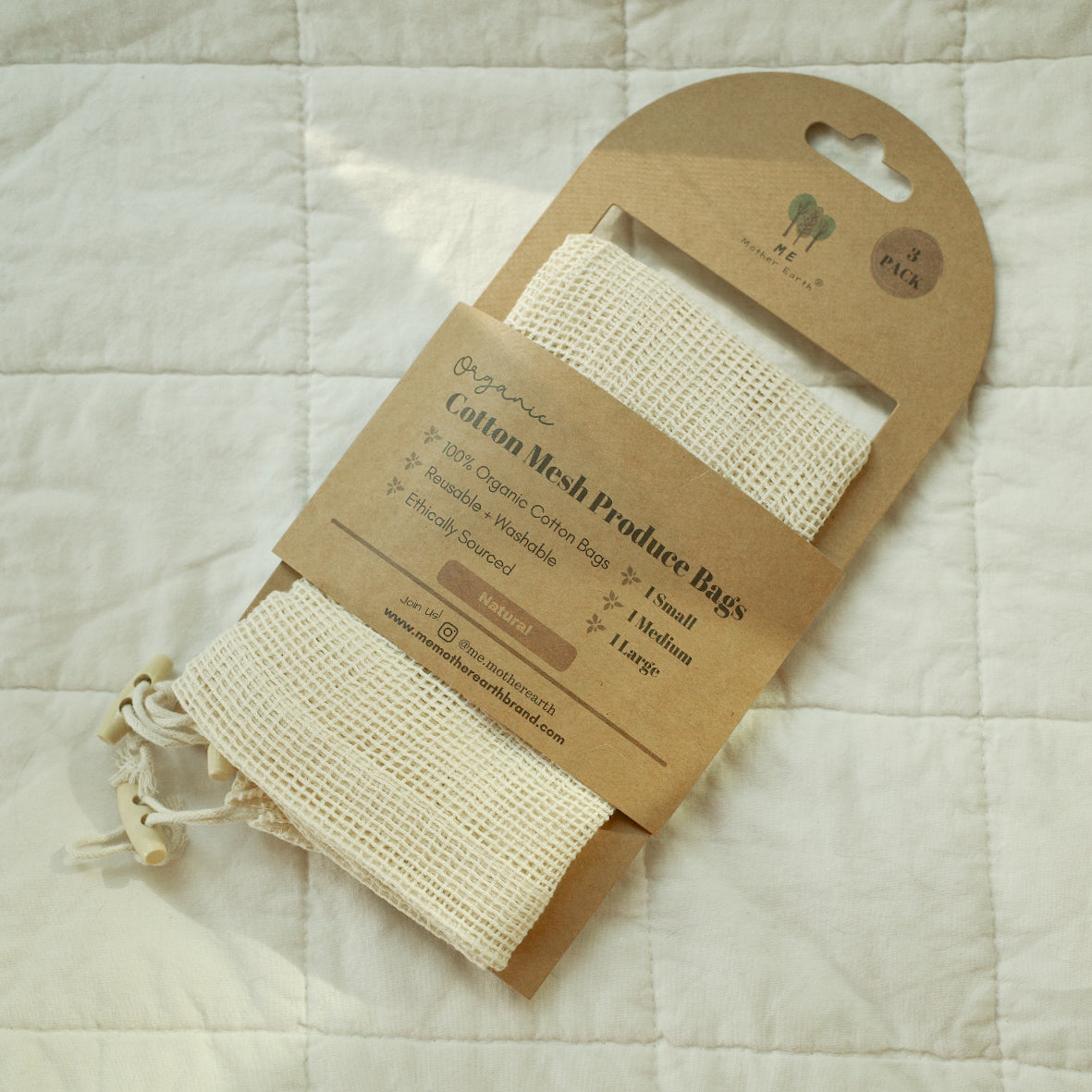 Organic Cotton Mesh Produce Bags - 3 Pack