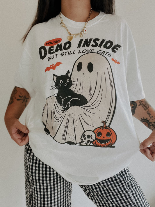 Dead Inside But Love Cats Halloween Tee