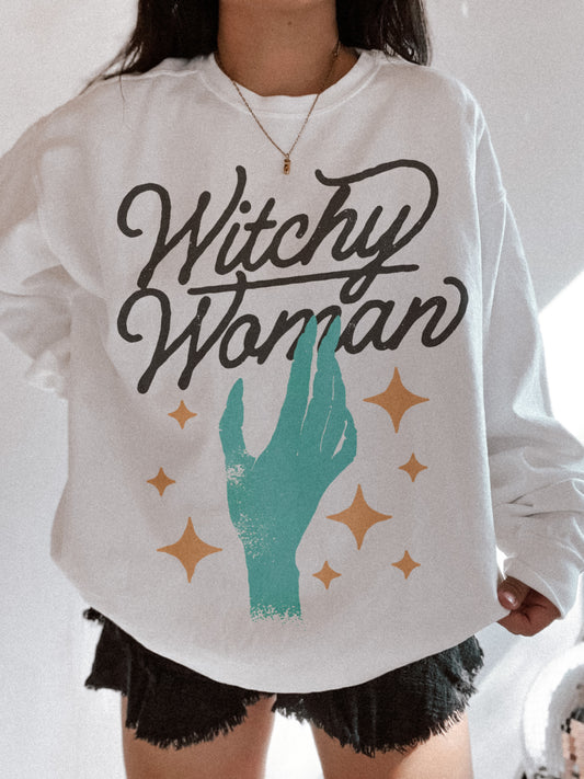 Witchy Woman Halloween Vintage Crew