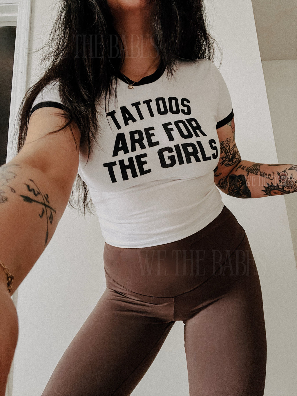 Tattoos are for the girls crop ringer tee