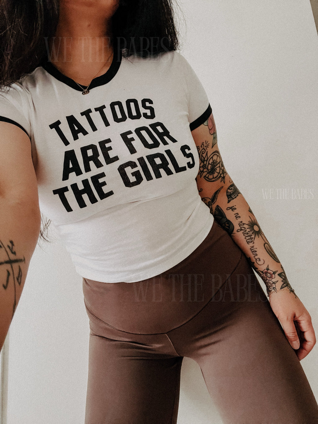 Tattoos are for the girls crop ringer tee
