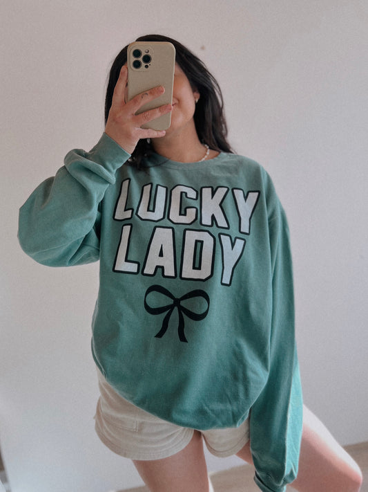 Lucky Lady Bow Vintage Wash Crew