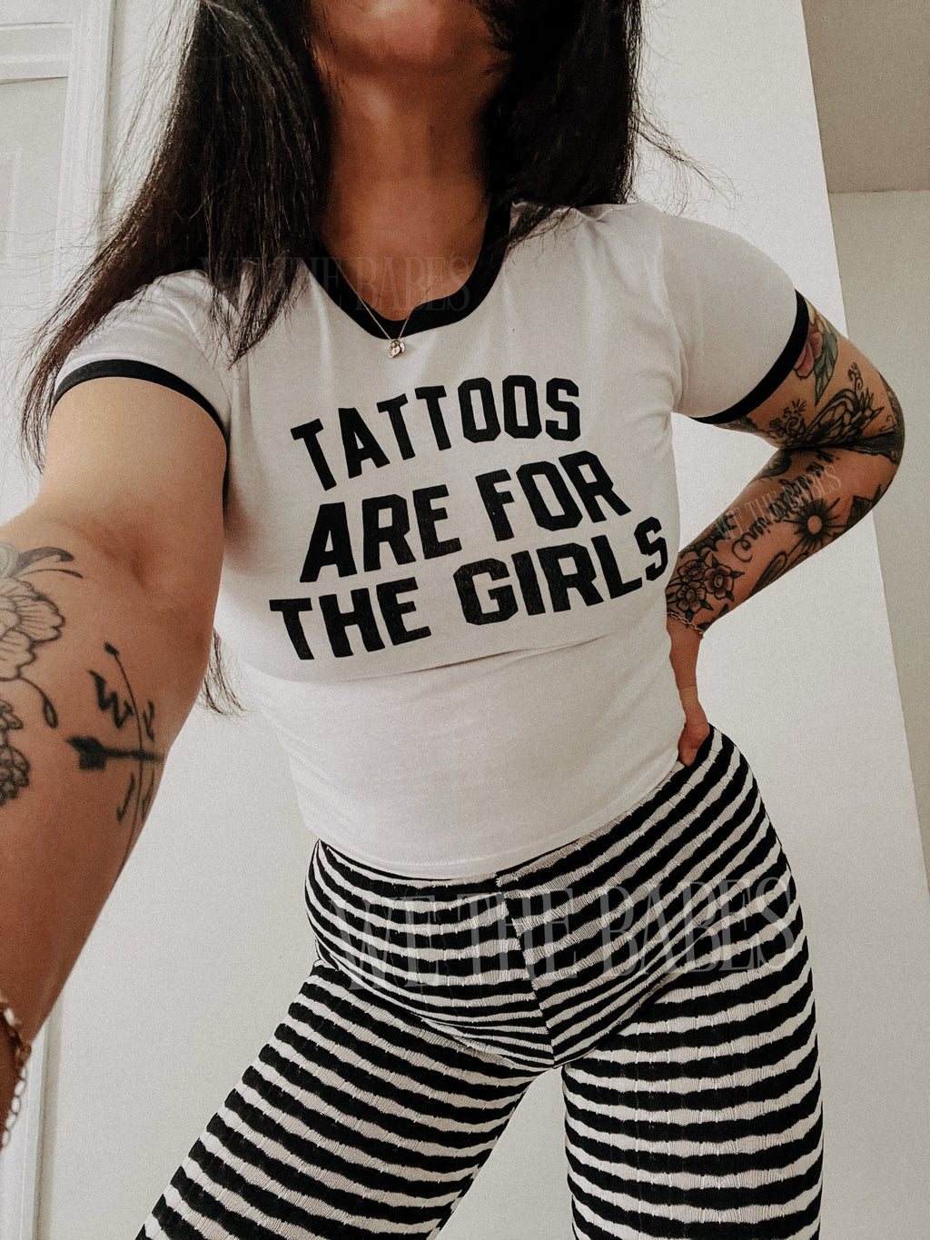 Tattoos are for the girls crop ringer tee