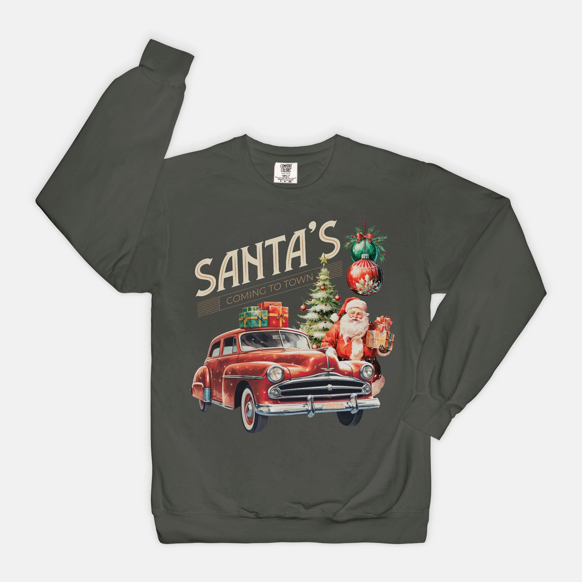 Santas Coming To Town Vintage Wash Crew