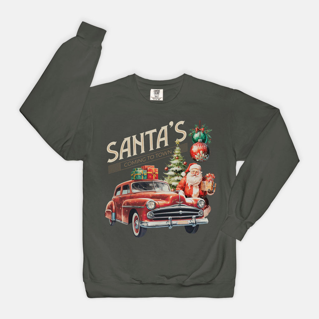 Santas Coming To Town Vintage Wash Crew