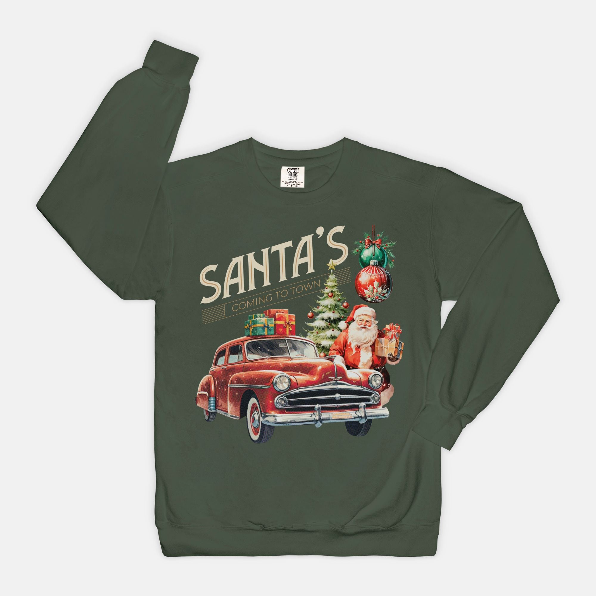 Santas Coming To Town Vintage Wash Crew
