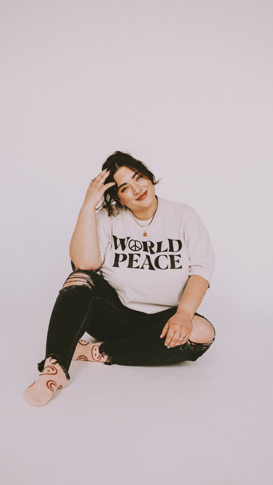 World Peace 90s Oversized Tee - Creme